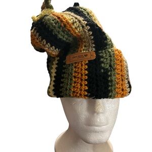 Striped Camo Crochet Beanie Hat